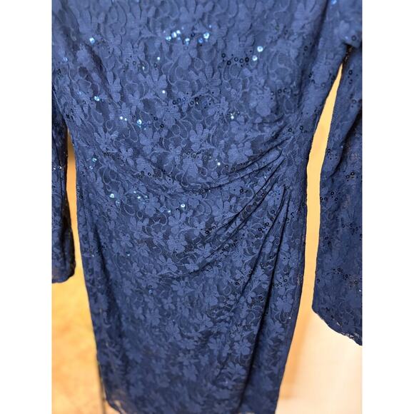 CHAPS Sequin Lace Sheath Dress Navy Size 6 - Picture 5 of 10
